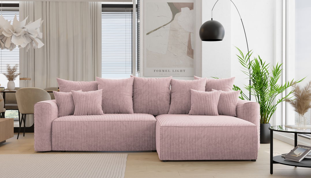 Rohová sedačka Baria (P) (pudrově růžová)