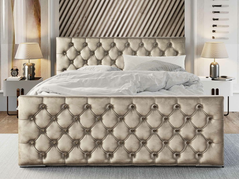 Manželská postel 140 cm Velva (béžová) (s roštem a úložným prostorem)