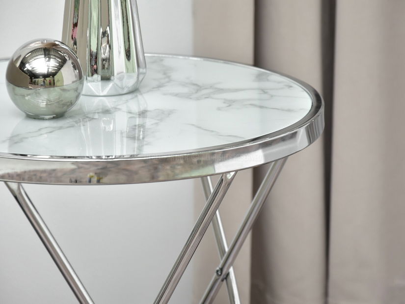 Konferenční stolek Armin S (bílý mramor + chromová)