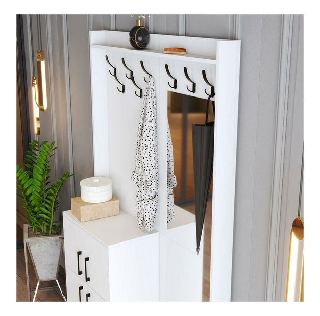 Předsíňová stěna Betina BC (bílá) (se zrcadlem)