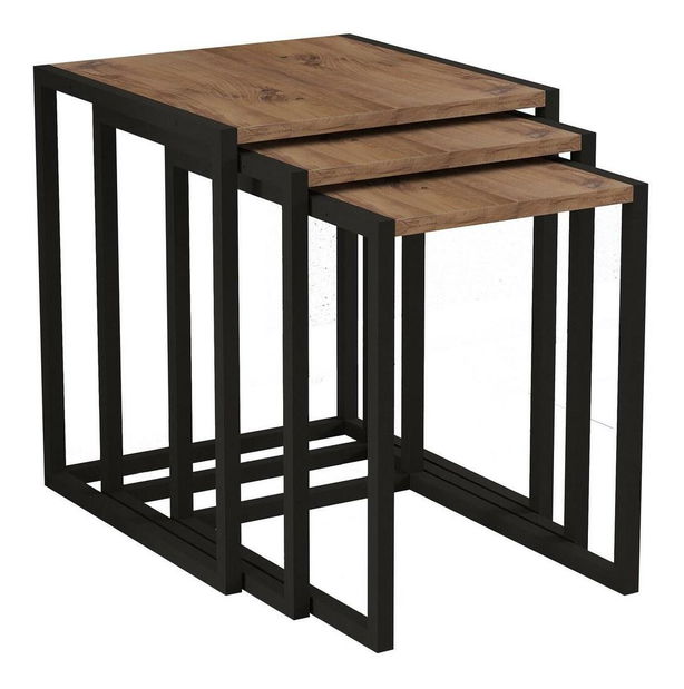 Set 3ks. konferenčních stolků Kibusa (černá + borovice atlantická)