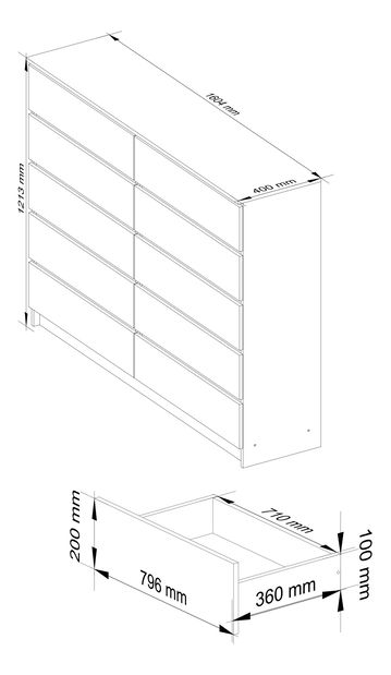 Komoda Kurtinaitis 10SZ (bílá + lesk bílý)