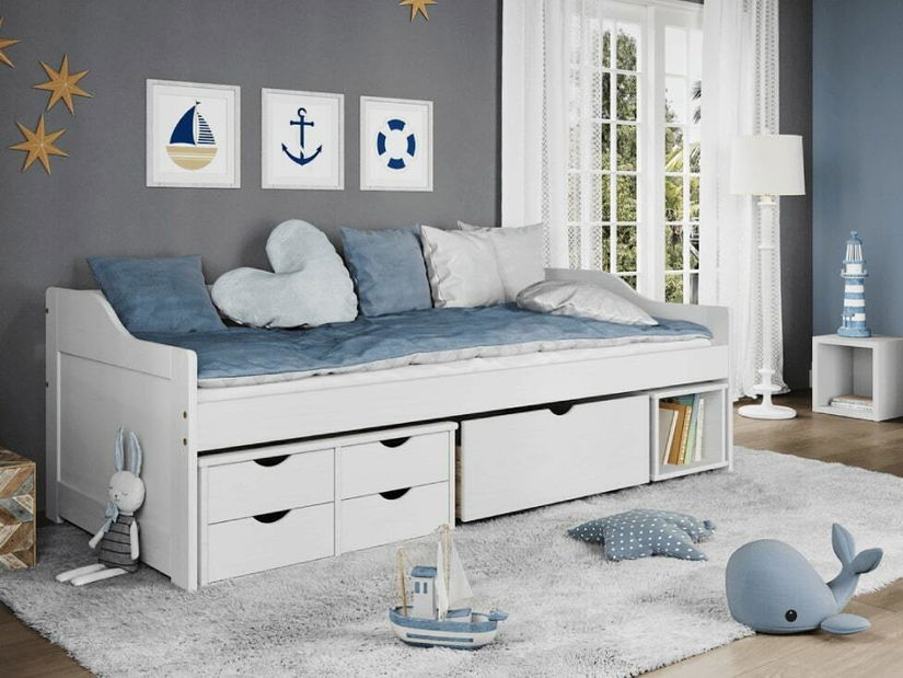 Postel s úložným prostorem Moli (bílá) 