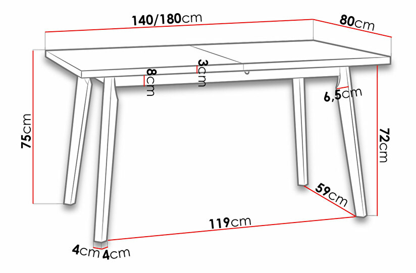 Stůl Harry 80 x 140+180 V (dub grandson L) (bílá)