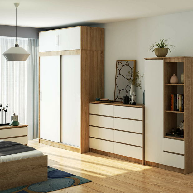 Posuvná skříň (s nástavbou) Severas (dub sonoma + bílá)