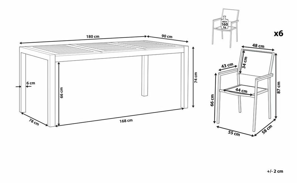 Zahradní jídelní souprava GROSSO (eukalyptus) (béžová) (pro 6 osob)