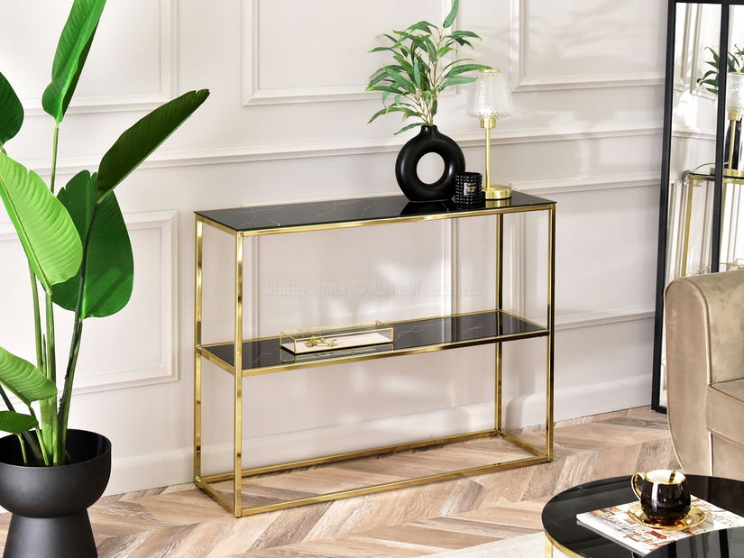 Konzolový stolek Bella Kons Bis (černý mramor + zlatá)