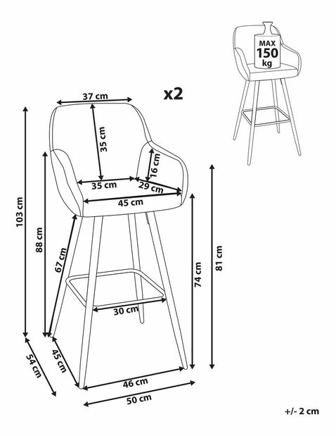 Set 2 ks barových židlí Donna (béžová)