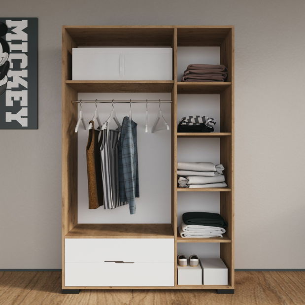 Šatní skříň Adena (dub + bílá)