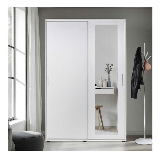 Skříň s posuvnými dveřmi Primrose (bílá) (se zrcadlem)