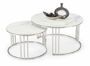 Set 2 ks. Konferenčních stolků Merac (mramor bílý + stříbrná)