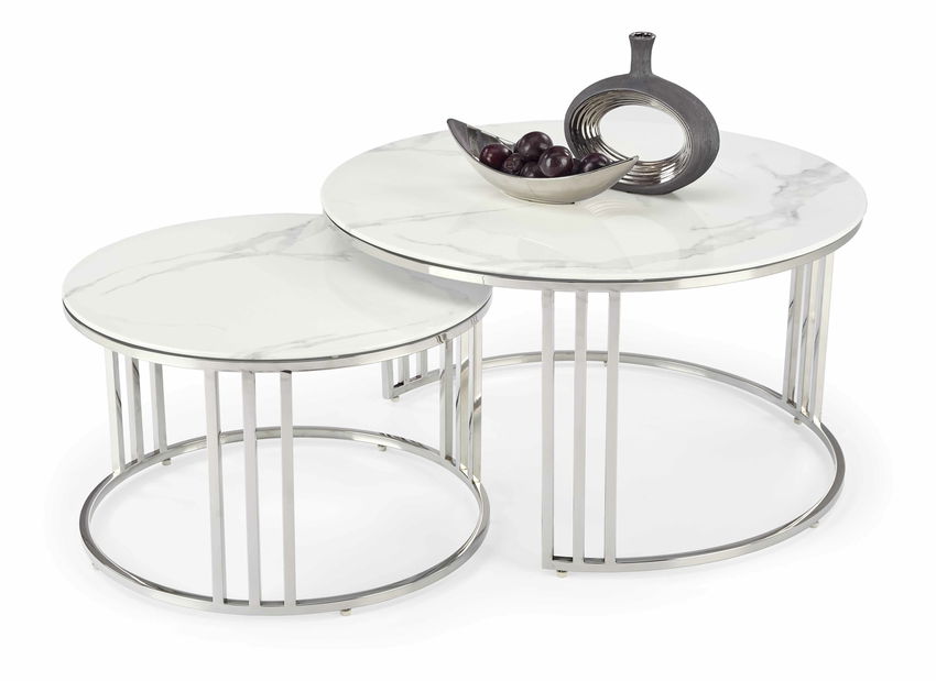 Set 2 ks. Konferenčních stolků Merac (mramor bílý + stříbrná)