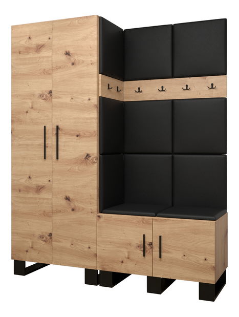Předsíňová sestava Amanda 2 (dub artisan + černá ekokůže)