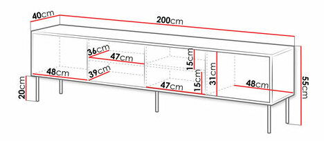 TV skříňka Hermano 200 4D (černá)