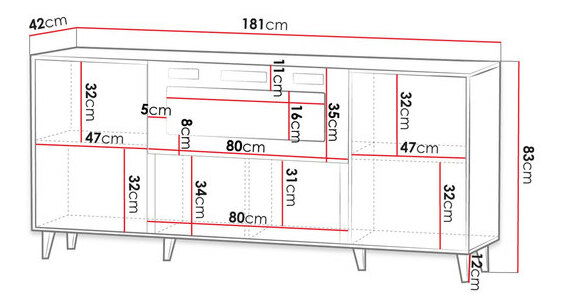 Komoda s krbem Trilari -180 (dub wotan + černá)