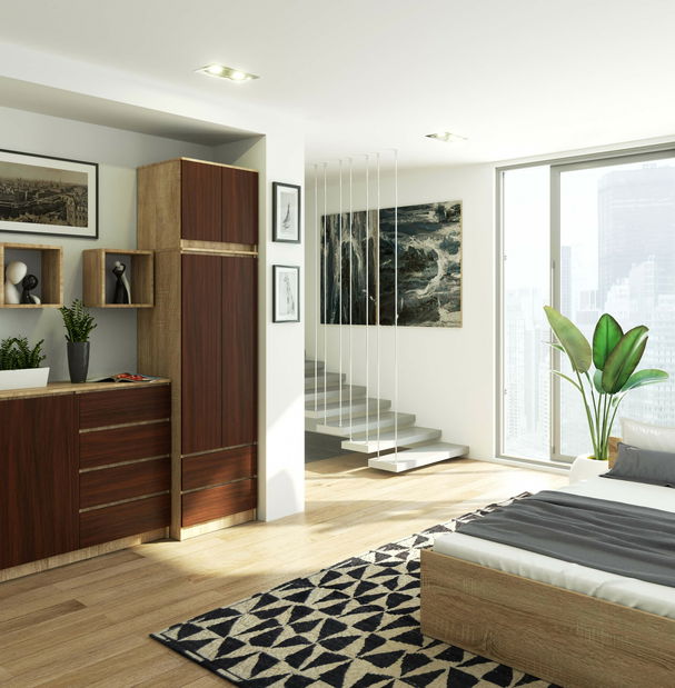 Šatní skříň Sahil (dub sonoma + wenge)