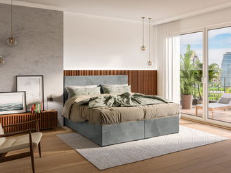 Boxspring postel 180 cm Lemmy (beton) (s matrací a úl. prostorem)