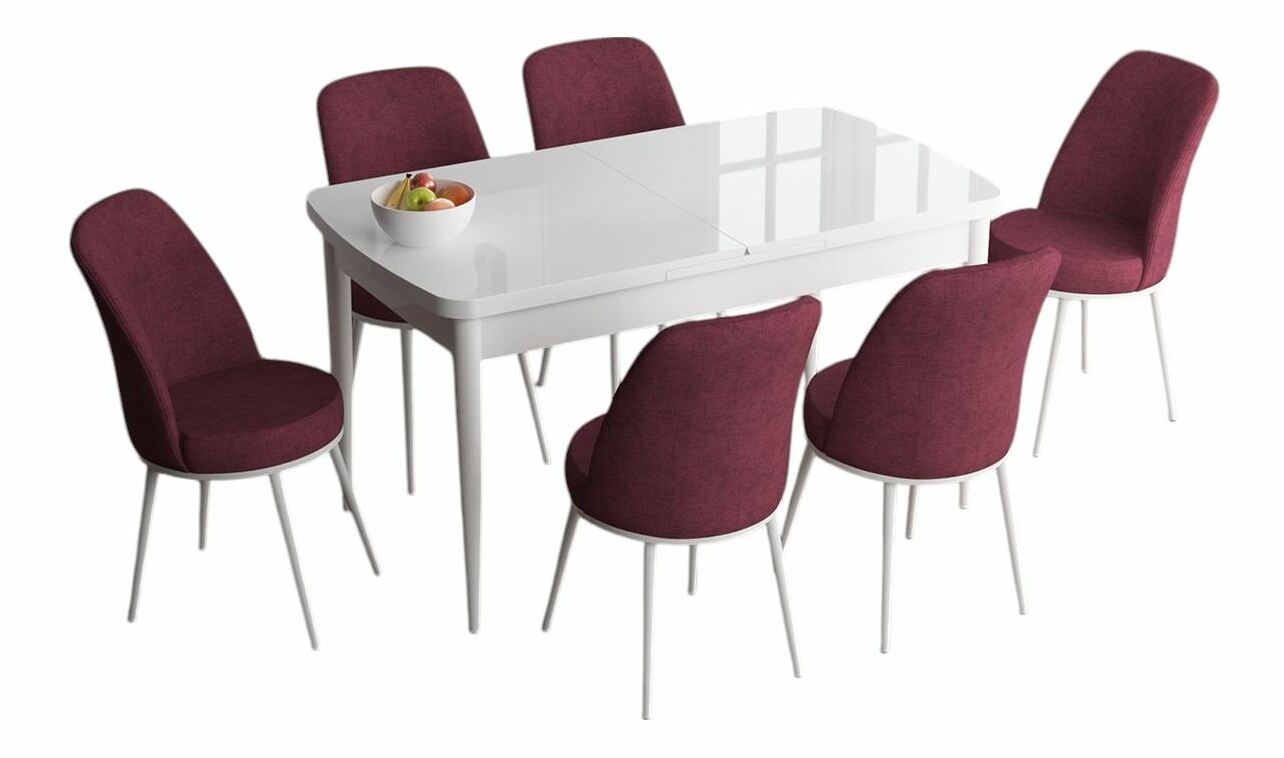 Jídelní set Hana (bílá + vínová) (pro 6 osob)