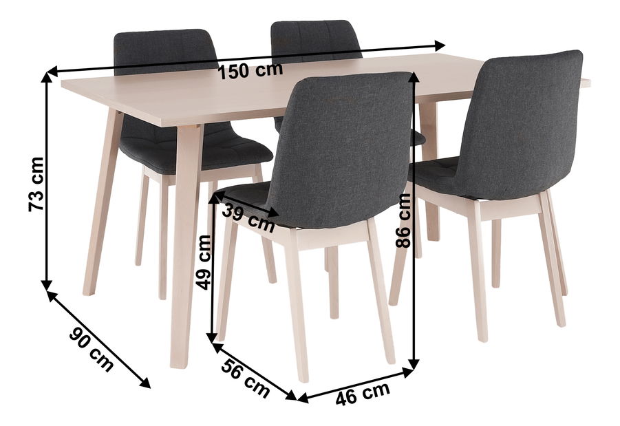 Jídelní set Garumna (buk světlý + šedá)