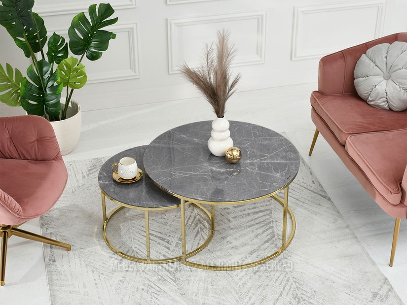 Konferenční stolek Grande (mramorově šedá + zlatá)