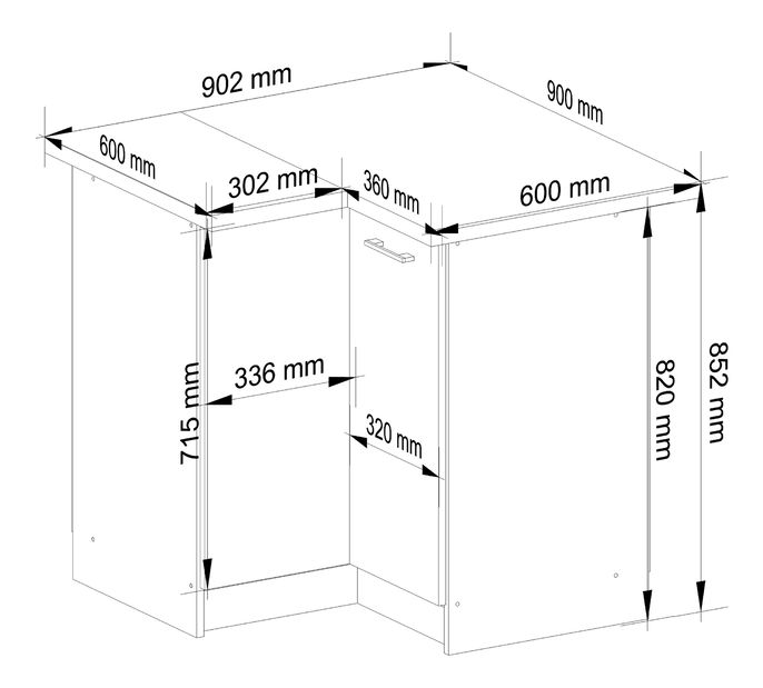 Spodní kuchyňská skříňka rohová Organo S 90/90 (bílá + grafit)