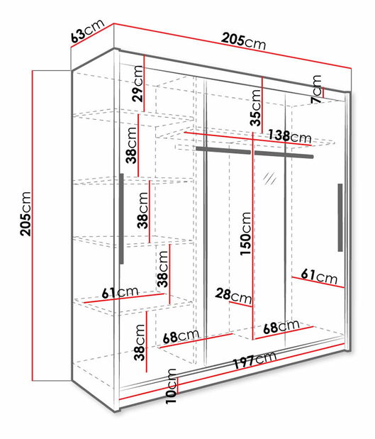Šatní skříň Noelle I (bílá + zrcadlo)
