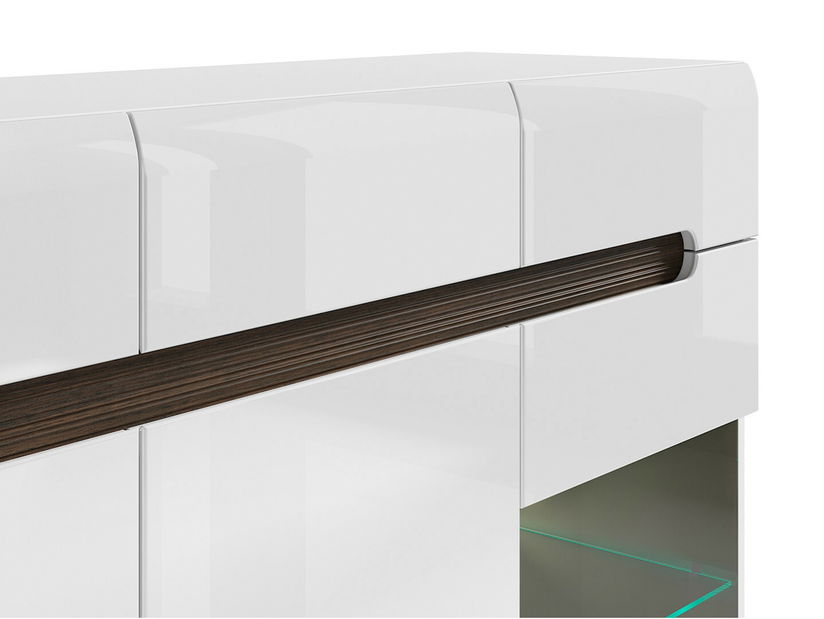 Vitrína BRW Azteca Trio KOM2W1D3S/10/15 (bílá + lesk bílý) (s osvětlením)