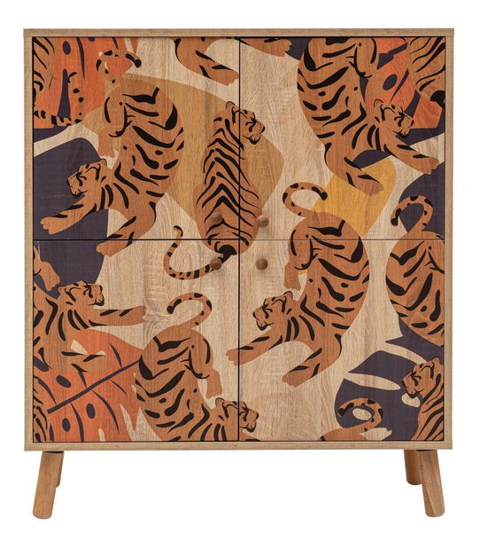 Skříňka Maluxe (dub sonoma + oranžová + červená)