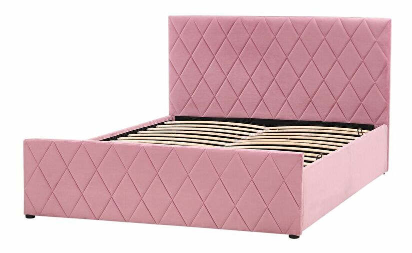 Manželská postel 140 cm Rhett (růžová) (s roštem a úložným prostorem)