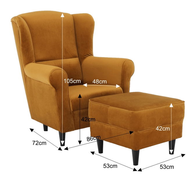 Křeslo ušák s taburetem Aevo (hořčicová)