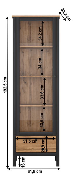 Vitrína Lorcan 1w1s (dub wotan + černá)