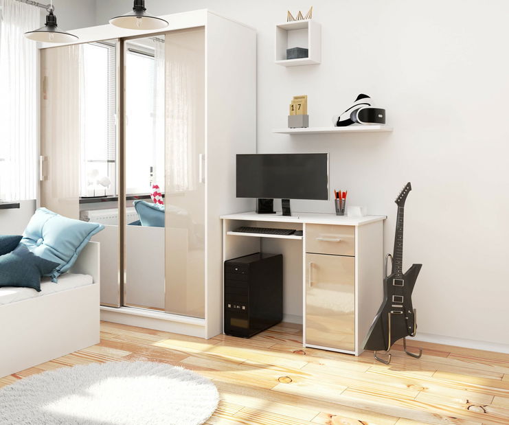 PC stolek Padma (bílá + cappuccino lesk)