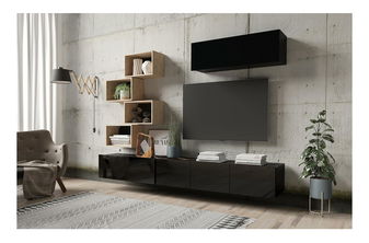 Obývací stěna Calabria 5 (černá matná + lesk černý + dub zlatý)