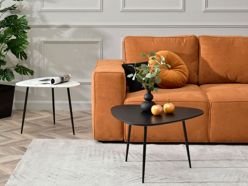 Set 2 konferenčních stolků Rossi Zest Xl (bílý mramor + černá)