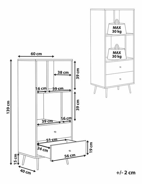 Regál RIMEN (světlé dřevo + bílá)
