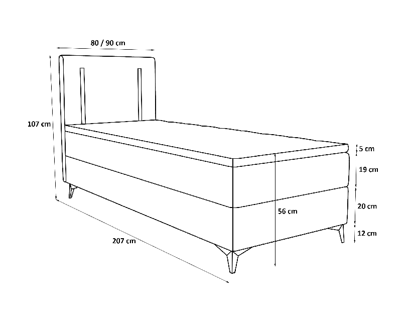 Jednolůžková postel 80 cm Ortega Comfort (černá) (s roštem a matrací, s úl. prostorem) (s LED osvětlením)