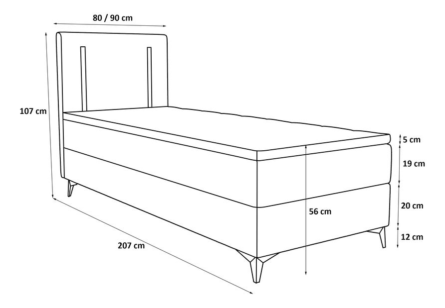 Jednolůžková postel 90 cm Ortega Comfort (světle šedá) (s roštem a matrací, bez úl. prostoru) (s LED osvětlením)
