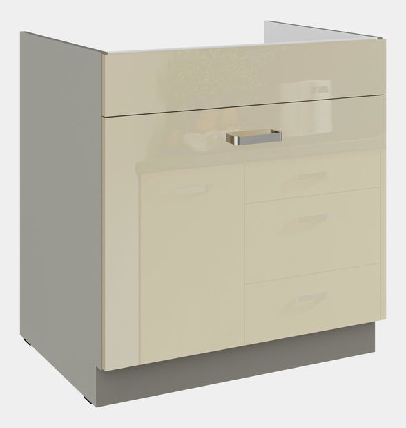 Dolní kuchyňská skříňka pod dřez Kelyn 80 ZL 1S BB (korpus: lesk krémový + fronta: šedá)