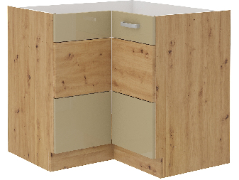 Rohová dolní kuchyňská skříňka Arryn 90 x 90 DN 2F BB (dub artisan + lesk cappucino)