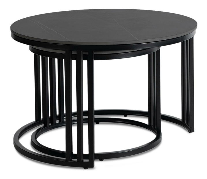 Set 2 konferenčních stolků Jugada (mramor černý + černá)