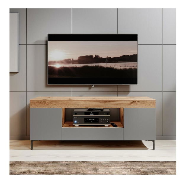 TV skříňka/stolek Giuseppo (s osvětlením) (dub lancaster + šedá)