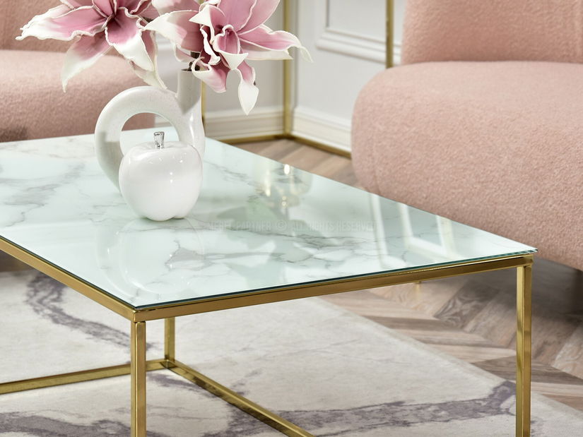 Konferenční stolek Bella Xl (bílý mramor + zlatá)