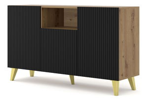 Skříňka PB 150 2D1S Rowanna (dub artisan + černá + zlatá)