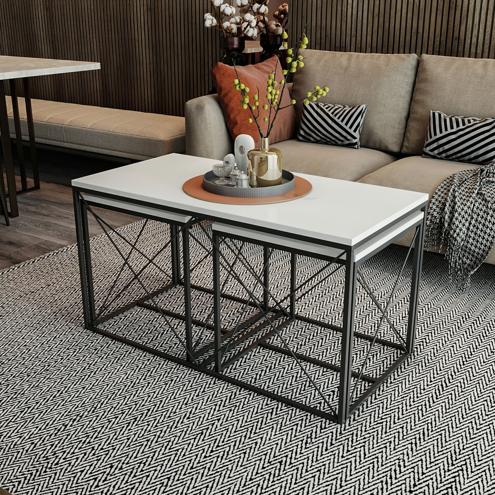 Set 3 konferenčních stolků Defenella (bílá + černá)