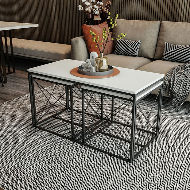 Set 3 konferenčních stolků Defenella (bílá + černá)