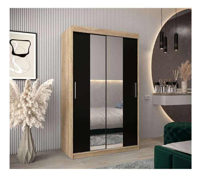 Šatní skříň 120 cm Toki 1 (Dub sonoma + Černá matná)