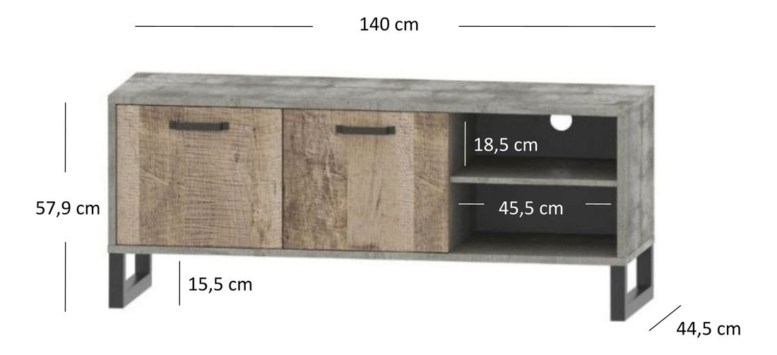 TV stolek/skříňka Bennie (šedá + dub pískový)