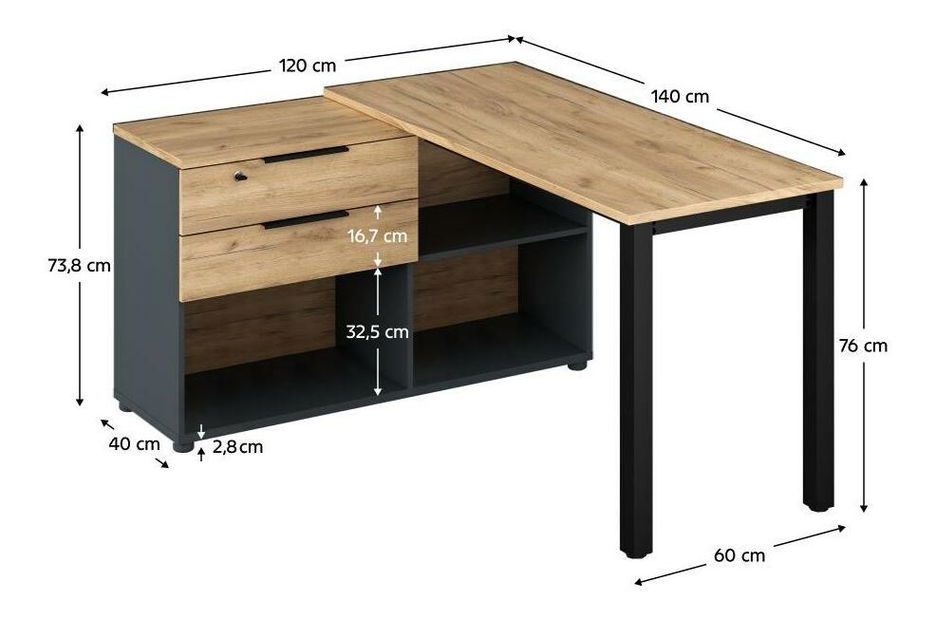 Rohový PC stolek Klodekas 8 (dub artisan + černá)