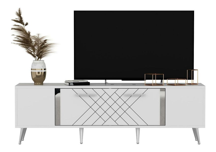 TV stolek/skříňka Tunini (bílá + stříbrná)