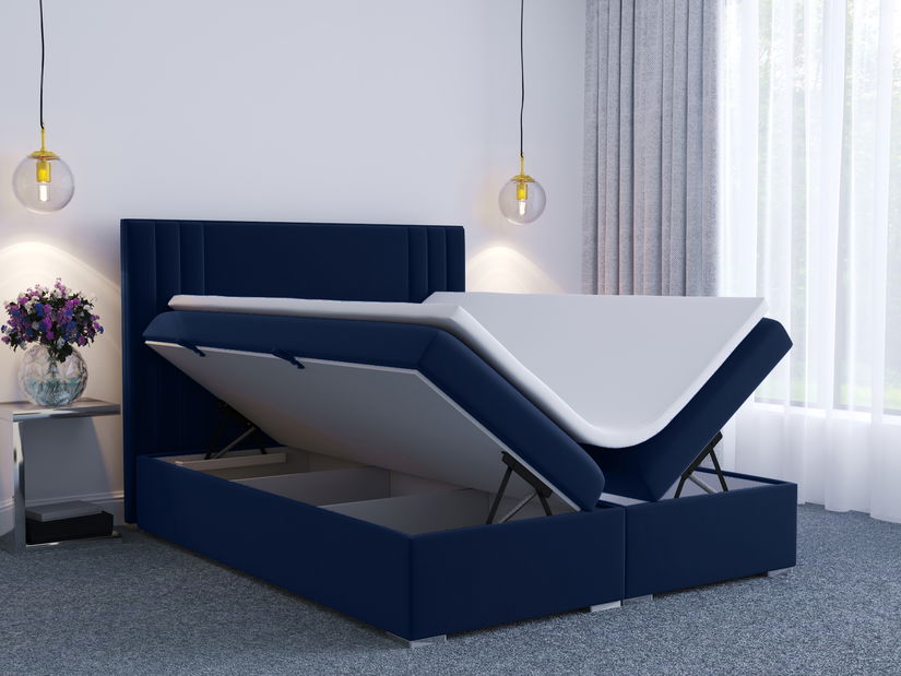 Boxspring postel 180 cm Morcano (tmavě modrá) (s úložným prostorem)